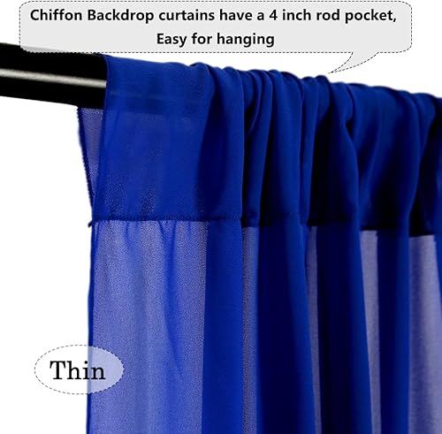 Miniatura 5 de Cortinas de telón de fondo de gasa azul real para fiestas, 2 paneles de 28 x 120 pulgadas, cortinas de telón de fondo de tul para decoración de