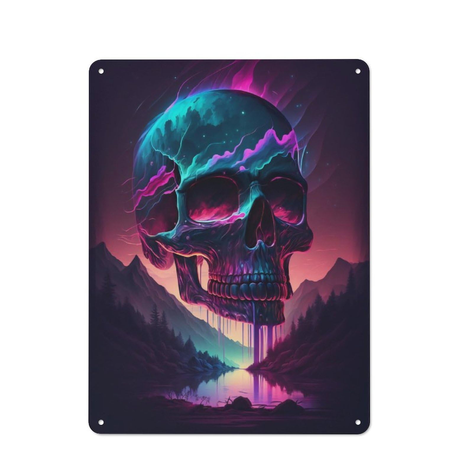 Junmoney Synthwave Skull Printed Metal Sign 40X30cm For Kitchen Or Home Bar, Housewarming Present For People Styling Kitchen And Home Bar