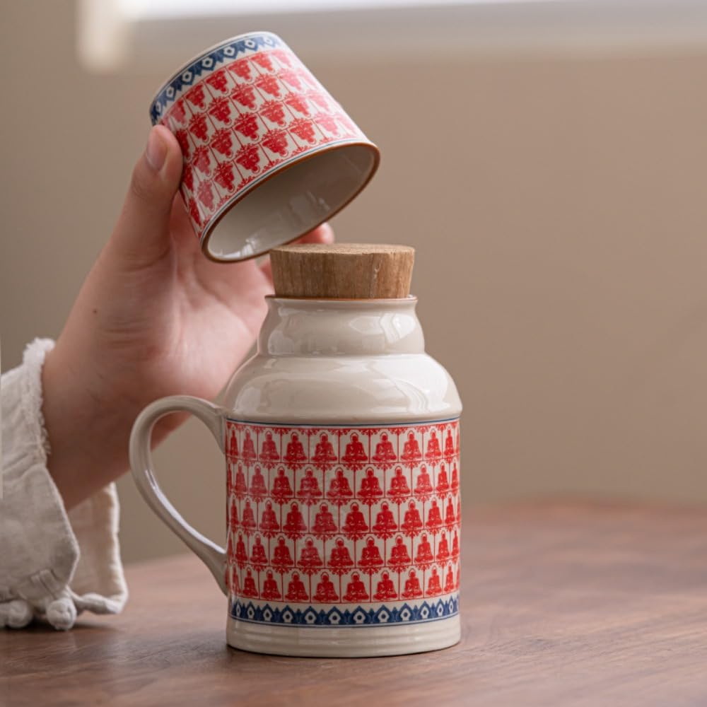 Petite Tasse à thé en céramique avec Couvercle, Service à thé/ragoût, Bouteille Chinoise, Anse (Paix et Joie)