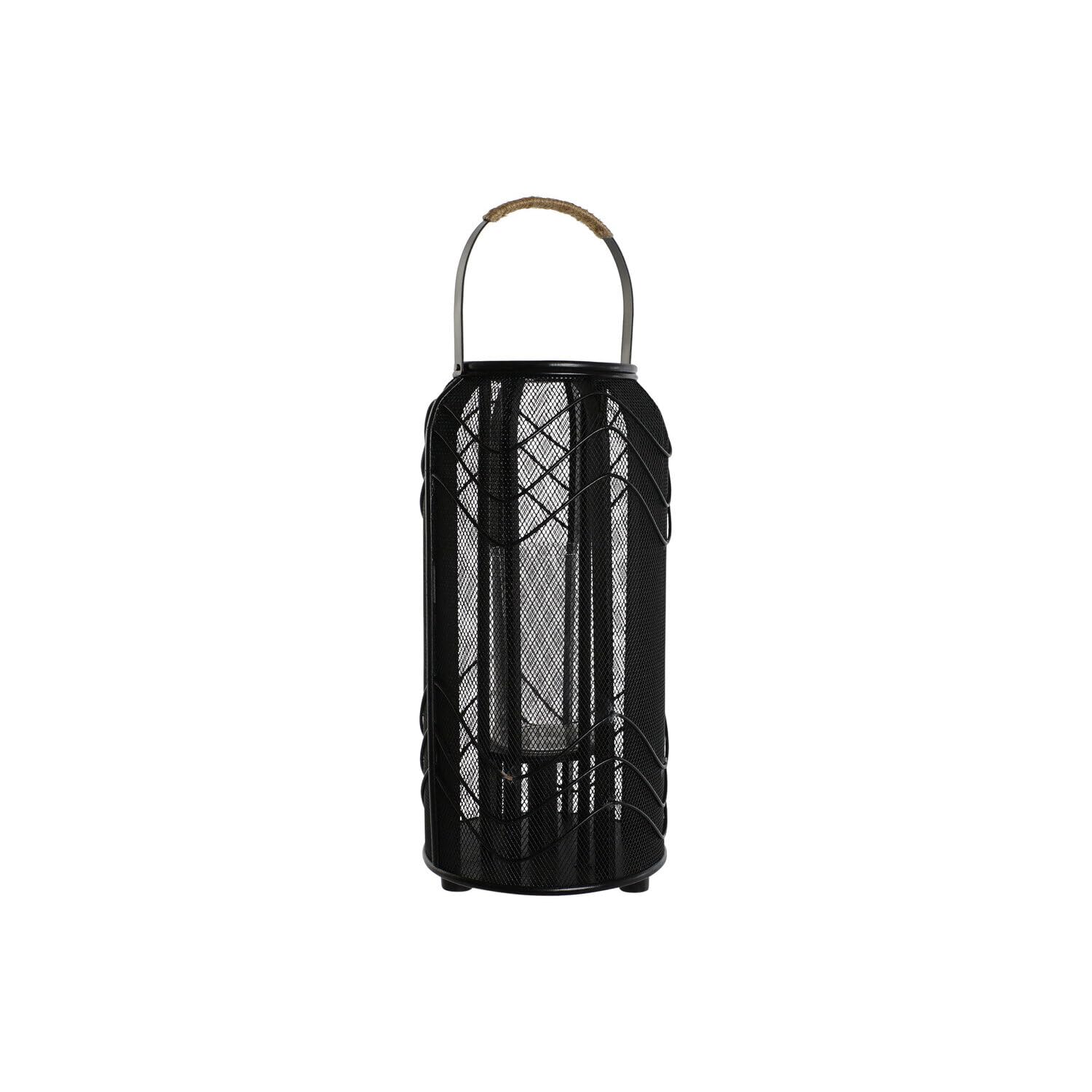 PORTAVELA METAL RATAN 21,5X21,5X43,5 NEGRO