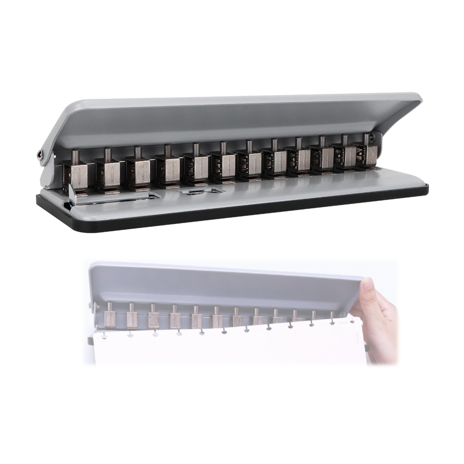 Perforadora de 12 Agujeros, Perforadora Ajustable Distancia Ajustable 6 Hojas de Capacidad Perforador de Metal Máquinas Perforadoras de Hasta 12 Agujeros para Papel A4/B5/A5/A7