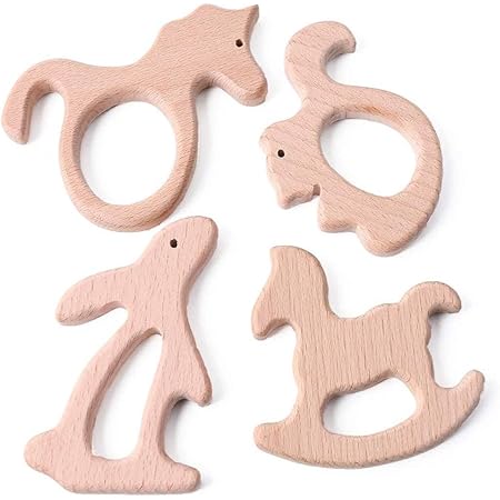 Amazon Baby Firstlook 歯がため 木製動物 4個 ウッドパーツ 無塗装 ブナの木 ハンドメイド素材 歯固めホルダー 木のおもちゃ 赤ちゃん カミカミ ベビー ギフト 出産祝い 歯がため ベビー マタニティ 通販