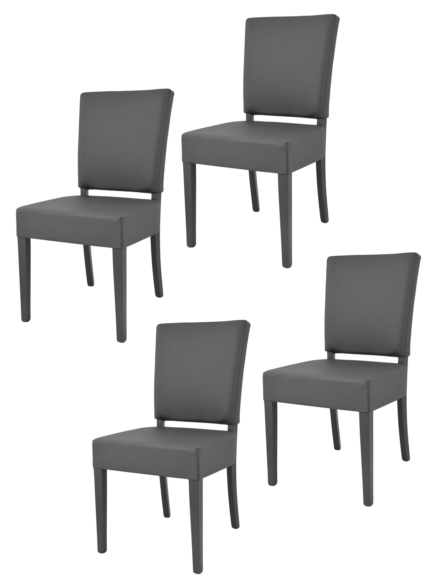 t m c s Tommychairs - Set 4 sillas Genny para Cocina, Comedor, Bar y Restaurante, solida Estructura en Madera de Haya y Asiento tapizado en Polipiel Gris Oscuro