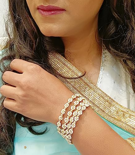 Efulgenz Indian Bangles for Women Pearl Bracelet Bangles Set Bollywood Jewelry Traditional Faux Pearl Crystal Wedding Bracelet Bangle Set4