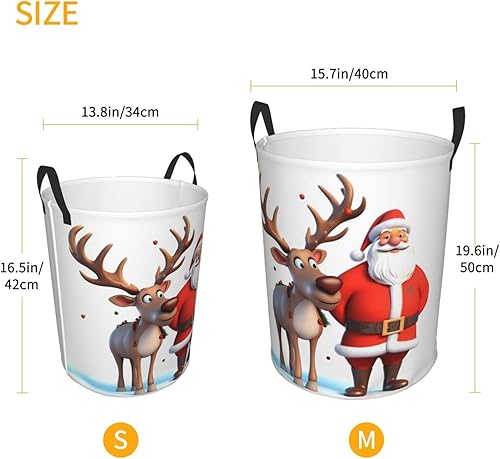 Miniatura 5 de Sant Claus Deer print Circular Hamper Waterproof Storage Bin Organizer Basket Laundry Hamper With Handles For Clothes Toys Medium