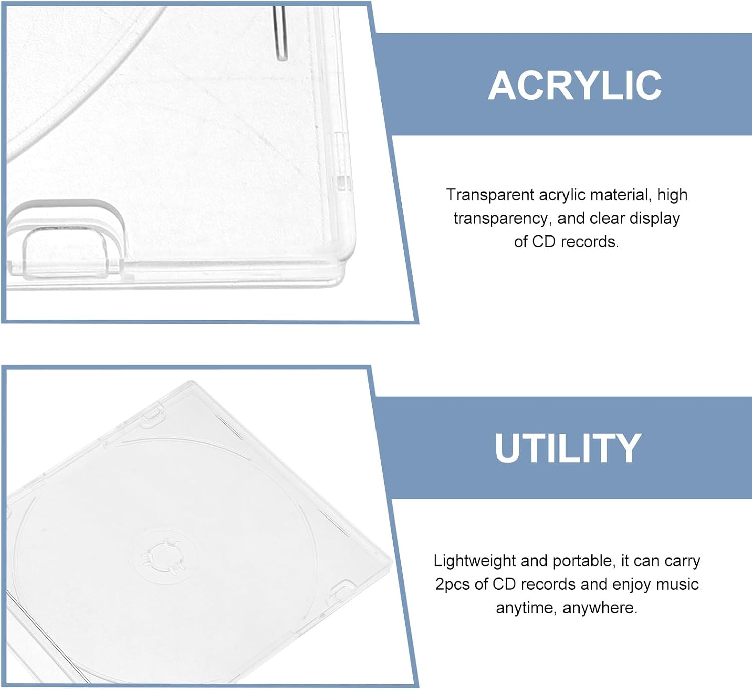 Luxshiny Acrylic Cd Cases 2 Pack Clear Portable Dvd Case for Disc Protective Storage Slim Cd Organizer with Lid 5.51X4.92X0.19 in for Travel Car Home