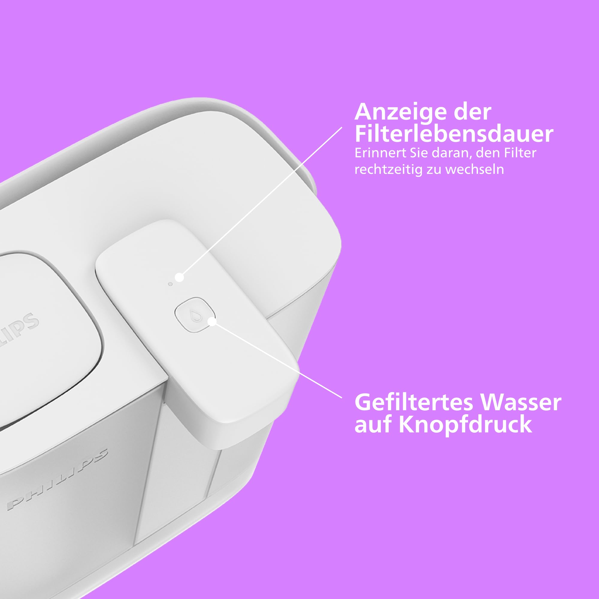 Philips Water Wasserdispenser für gefiltertes Wasser auf Knopfdruck (3L) – Frisches und sauberes Wasser, 3x Geschmack+ Filter verbessert den Geschmack und reduziert Verunreinigungen, BPA-frei