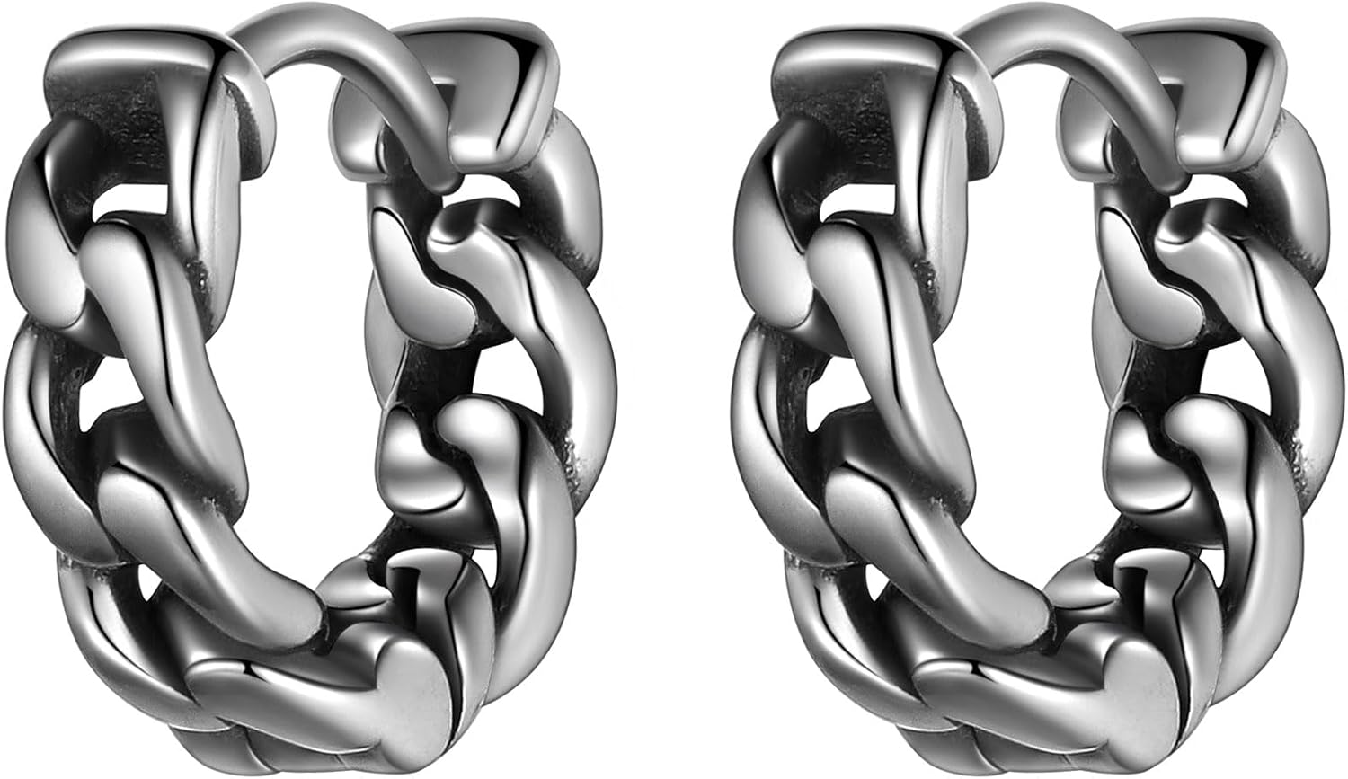 Punk Huggie Hoop Earrings, Stainless Steel Cuban Chain Link, Chunky Small Hoops for Women Men