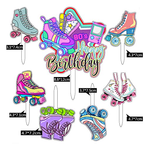 Roller Skate Cake Topper 80S Retro Happy Birthday Cake Decorations Colorful Rolling Skate Cupcake Toppers Birthday Party Supplies For Roller Skate Party Decorations #TOP2