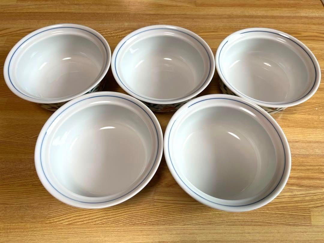 げ有田焼 竹齋 竹斎 蓋付き煮物碗5客 花色絵 雑煮碗 丼セット