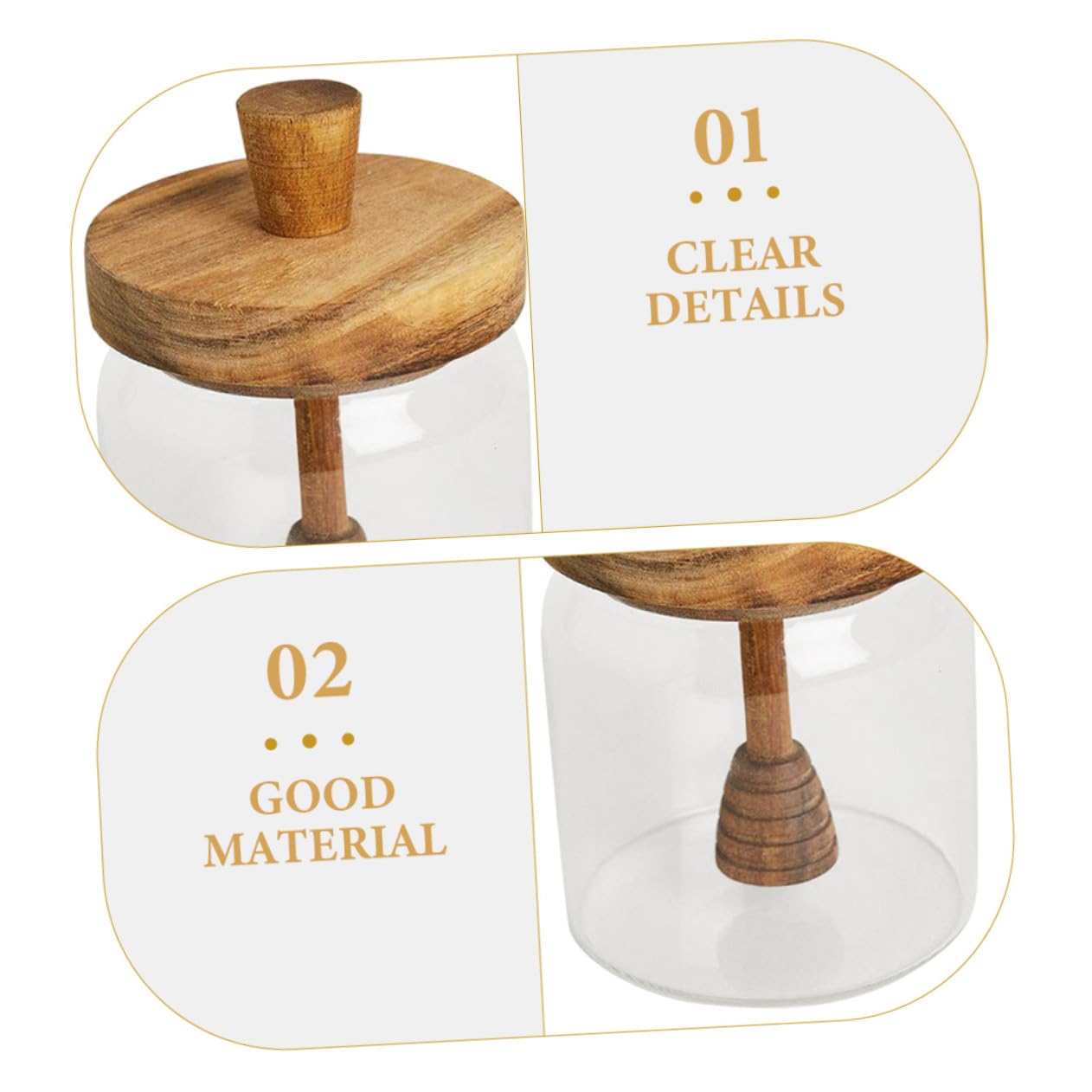 ERINGOGO Glas Honigtopf mit Holz Honiglöffel Luftdichter Honigbehälter für Küche Transparentes Glas mit Holzdeckel Praktischer Honigspender für Sauberes Dosieren und Aufbewahrung