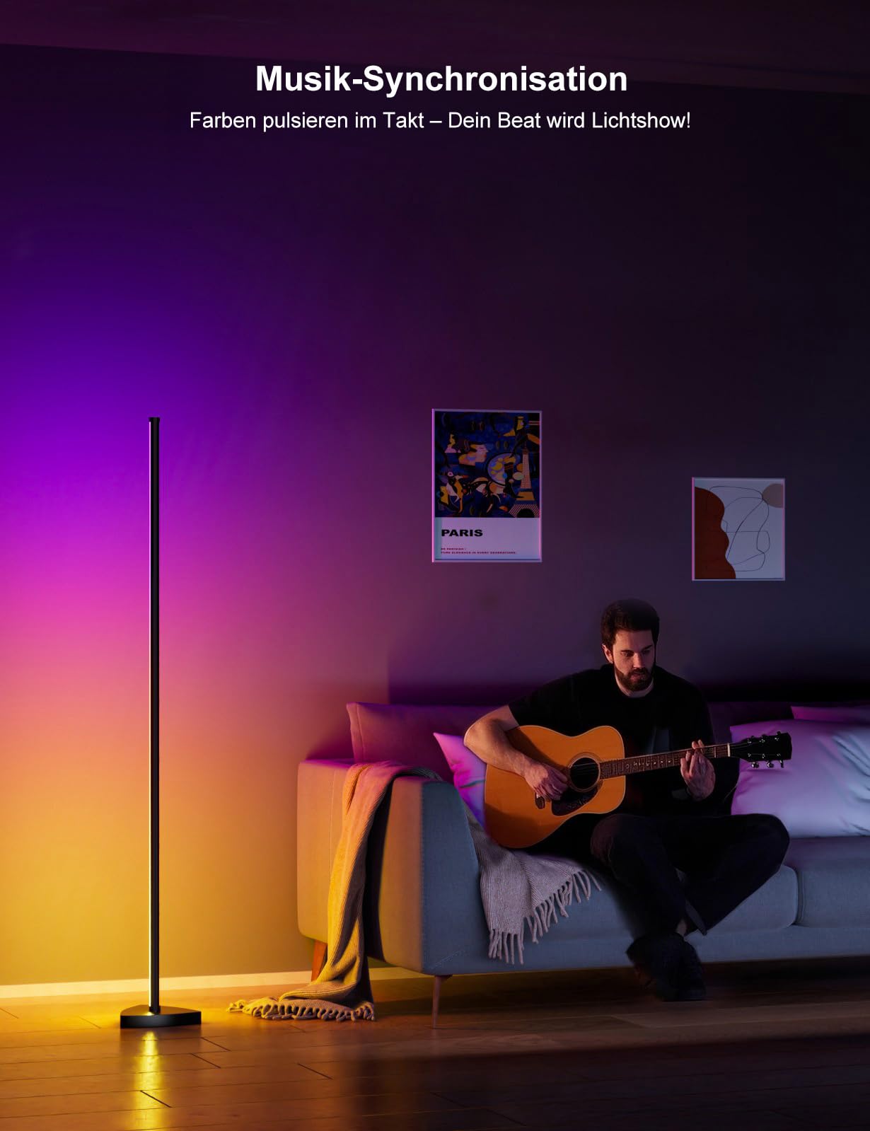 Lampada da terra a LED, 180 cm, con telecomando e controllo app, 16 milioni di colori fai da te, musica sincronizzata, luce bianca calda, ad angolo, per soggiorno, camera da letto, sala giochi
