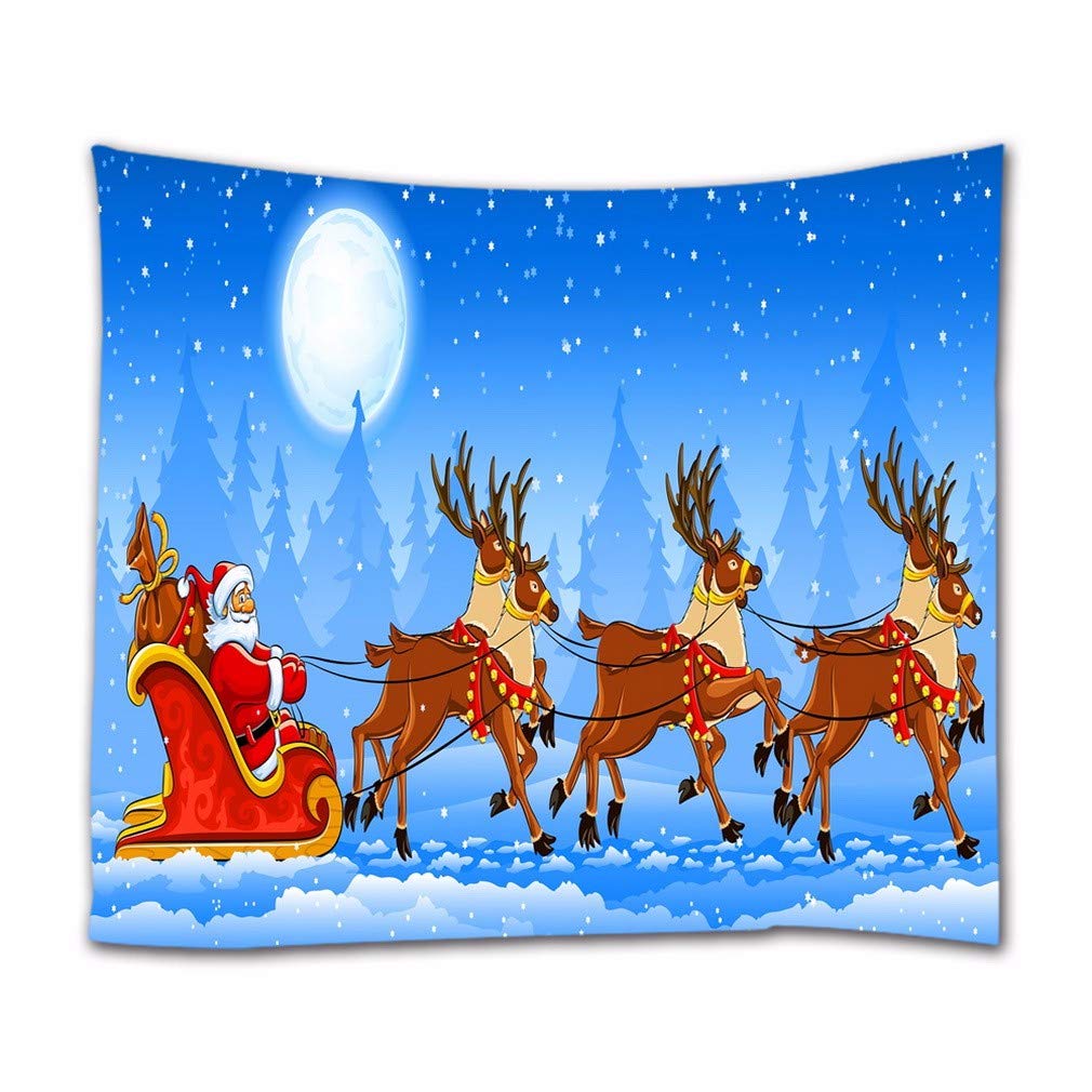 A.Monamour Christmas Santa Claus Riding on Sleigh with Reindeers White Snow Holiday Décor Boho Hippie Mandala Wall Hanging Tapestry Wall Mural Curtain Art Decors Fabric Tablecloth 180x200cm