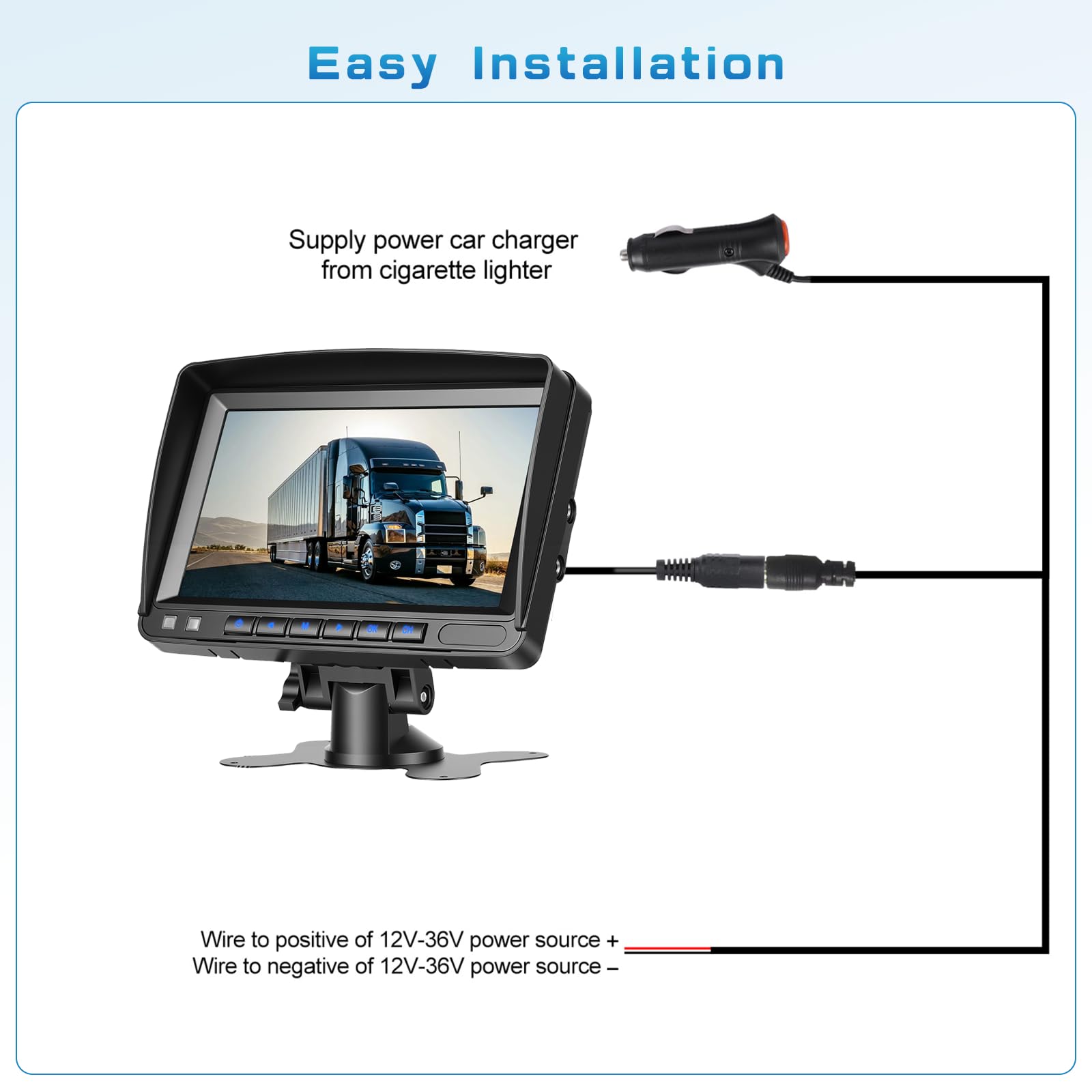 Hikity Display IPS da 7", Kit Telecamera Retromarcia Solare Wireless per Veicoli, Telecamera Magnetica IP69 Grandangolare Aiuto Parcheggio