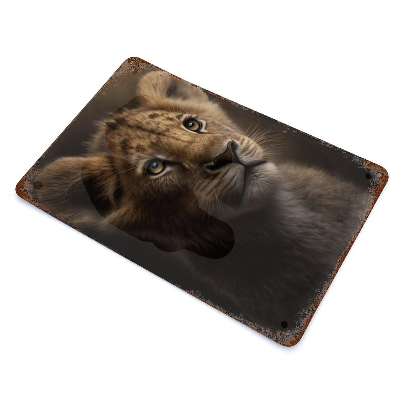 Lion Cub Portrait Rusty Metal Tin Sign 11.8"x7.9", Ideal for Patio, Garden Room And Bar Decor