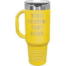 Personalized 40 oz 16 Colors Powder Coated Insulated Stainless Steel Tumbler Travel Mug with Handle Lid Straw, Your Text Here, Customized Etched Message Name, Engraved Gift Ideas Women Her Yellow