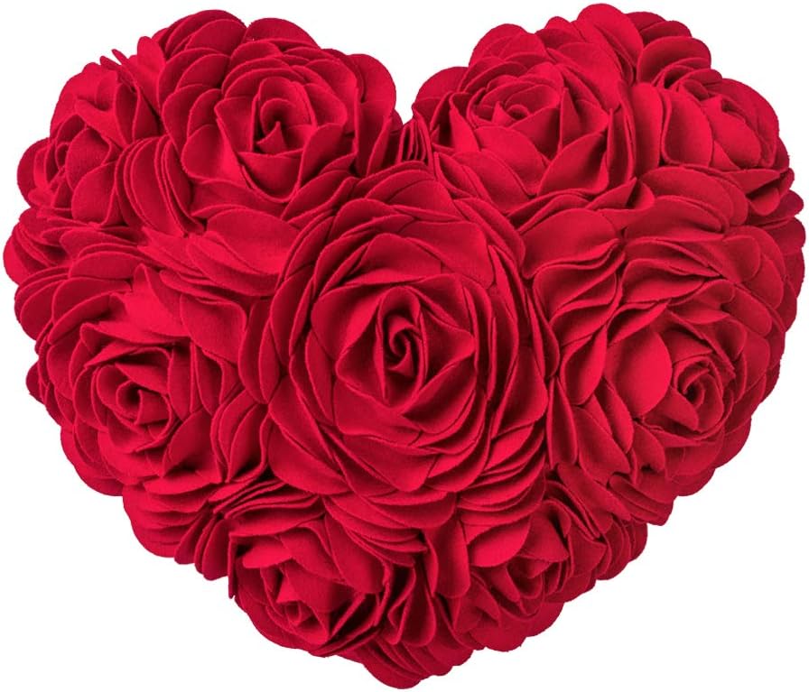 JWH 3D Flower Throw Pillow Covers Decorative Aesthetic Floral Accent Pillow Cases Heart Shaped Cushion Love Decor for Couch Living Room Bed Chair 14 x 16 Inches Red