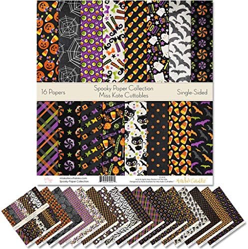 Pattern Paper Pack - Spooky - Scrapbook Premium Specialty Paper Single-Sided 12"x12" Collection Includes 16 Sheets - by Miss Kate Cuttables