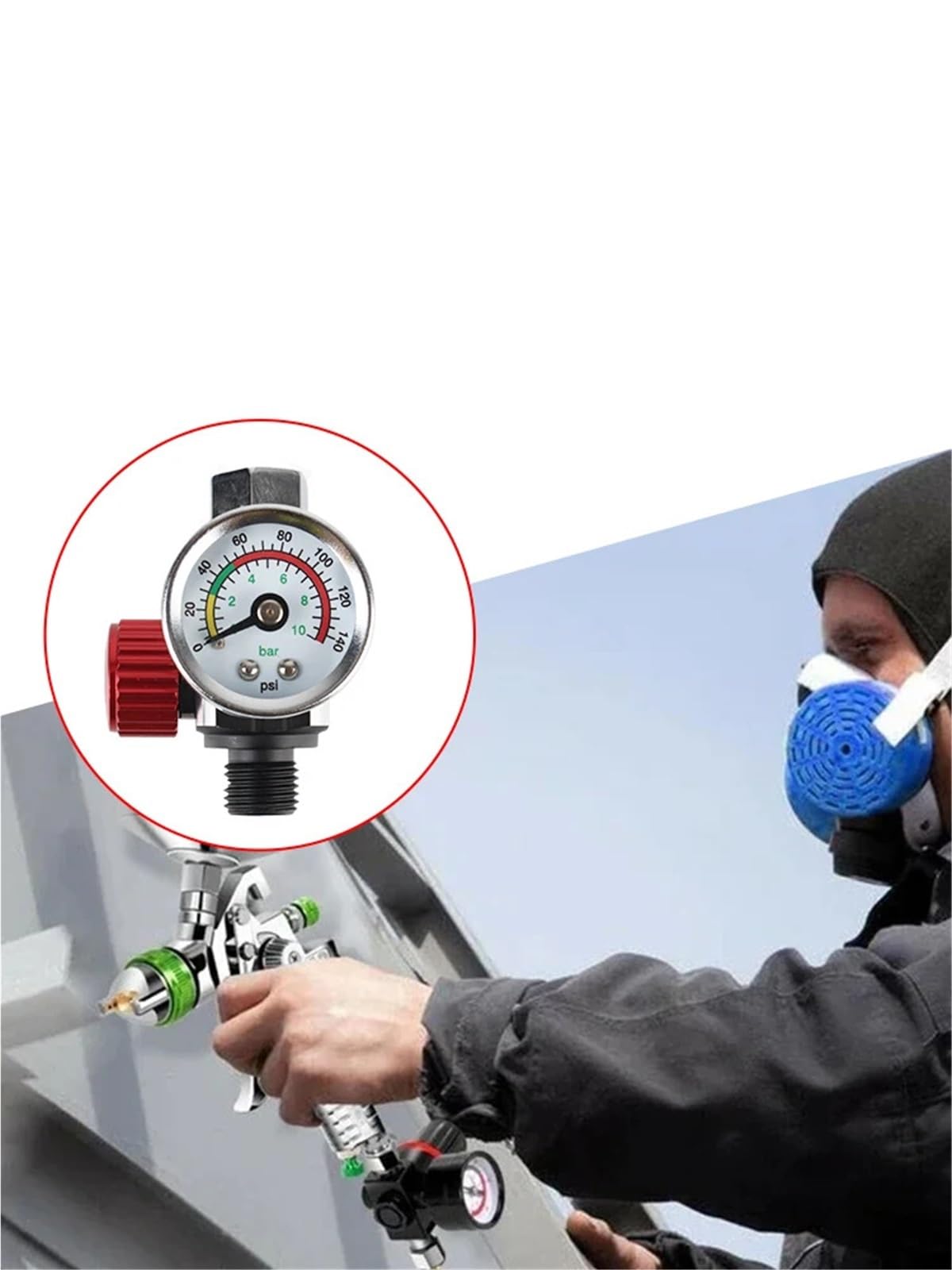 Metal Sprayer Lackierpistole Sprühfarbe Luftdruckregler Sprühfarbe Druckregulierung für Sprühluftdruckmessgerät(Blue)