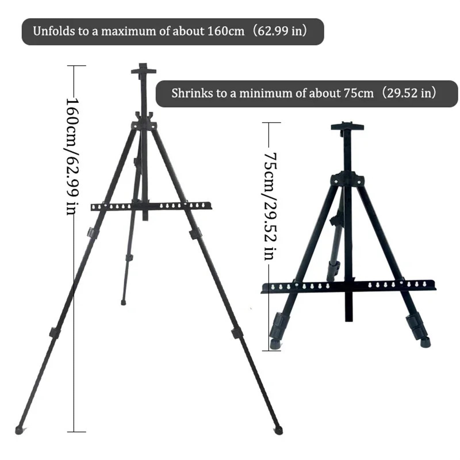 Sztaluga trójnożna do malowania, Przenośny termokurczliwy składany statyw o wysokości 160 cm z regulacją Materiały artystyczne Narzędzia do szkicowania malowania(Black)
