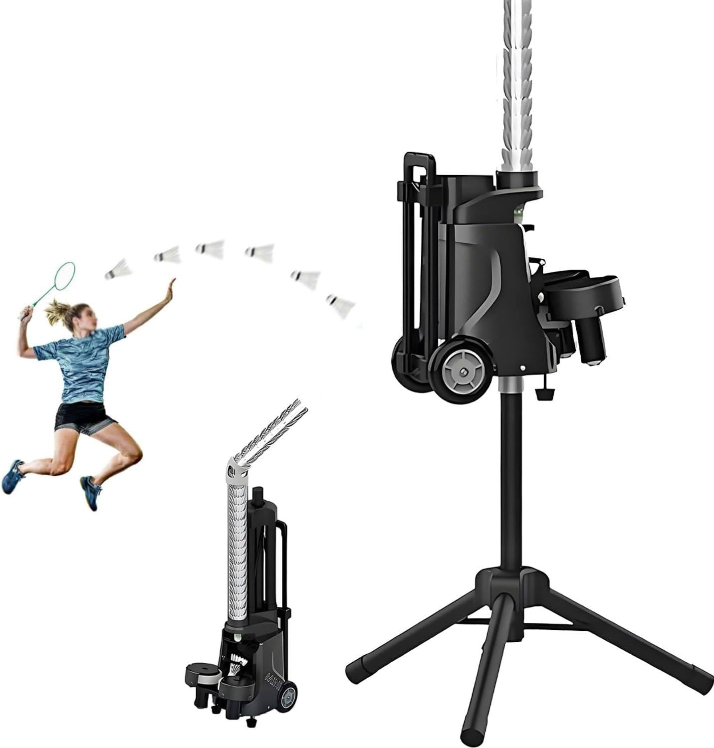 ByBoDi Adjustable Badminton Serving Machine, Portable Badminton Launcher, Smart Shuttlecock Feeder, Badminton Training Machine for Beginners and Professionals Minipro