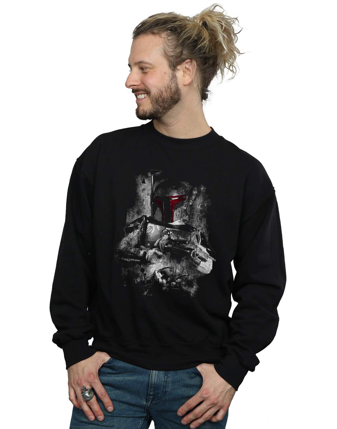 Absolute Cult Men's Black Star Wars Boba Fett Distressed Sweatshirt X-Large
