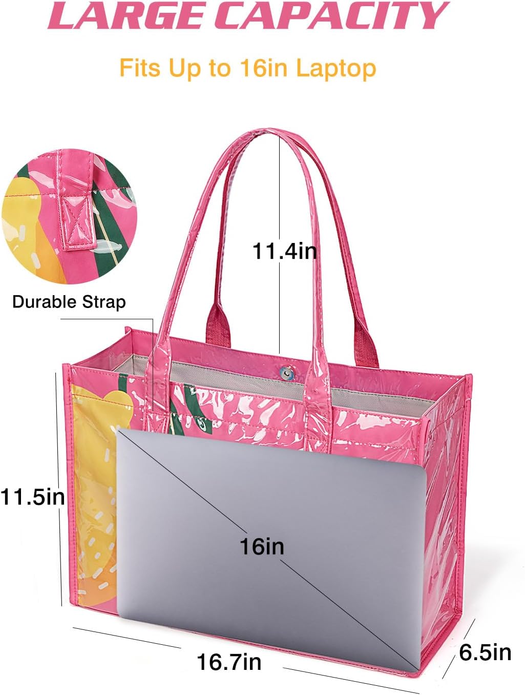 COSHAYSOO PVC Tote Bag for Women Large Clear Kraft Paper Beach Bag Plastic Vinyl Shoulder Bag Summer Travel Vacation Purse