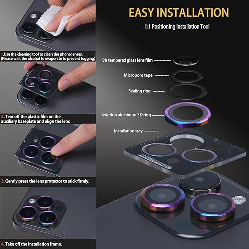 Miniatura 6 de Protector de lente de cámara para iPhone 15 Pro y iPhone 15 Pro Max, protector de lente de vidrio templado, anillo de aleación de aluminio, cubierta