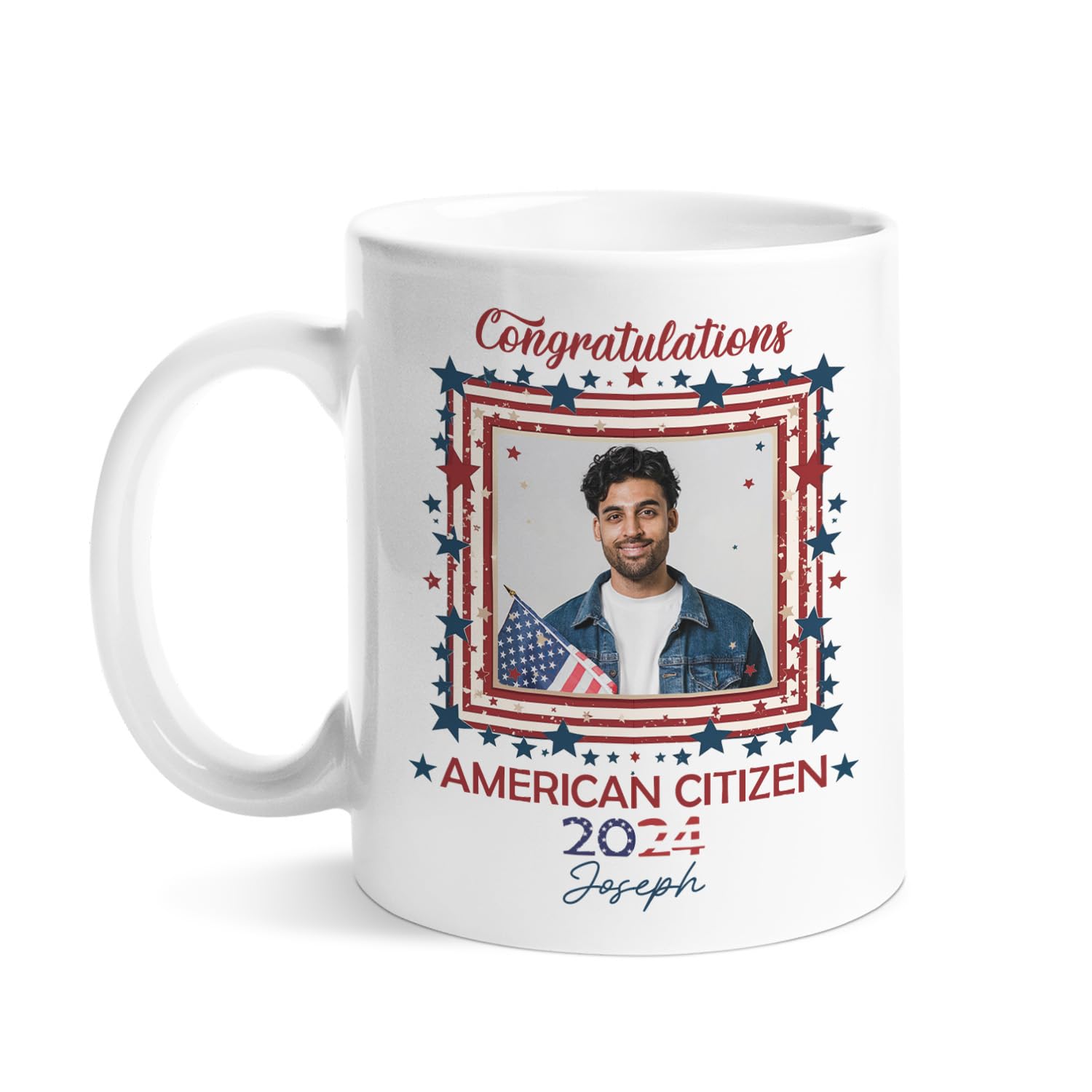Novelty American Citizen Frame Coffee Mugs, Personalized Name & Year Keepsake Mug Gift For Family Coworker, Customized Photo Congratulations New