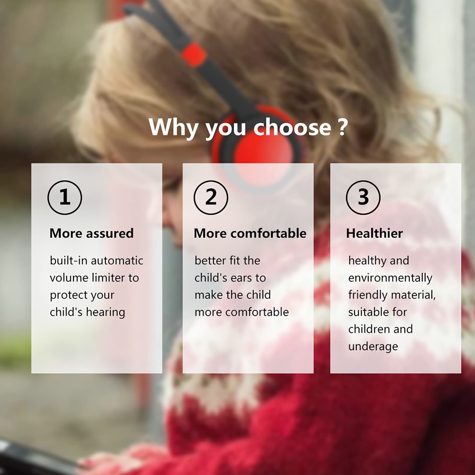 Beufee Kids Headphones, Wired Headphones Over-Ear Headphones Noise Canceling Headphones with 85db Volume Limited Hearing Protect for Kids(Black and Red)