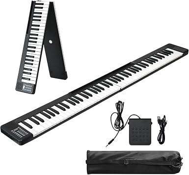 88 Keys Folding Piano Electric Keyboard Piano Semi-Weighted Portable Digital Piano Rechargeable Built-in Dual Speakers With Bluetooth 5.0 MIDI Sustain Pedal,Music Sheet Holder,Carrying Bag Color B