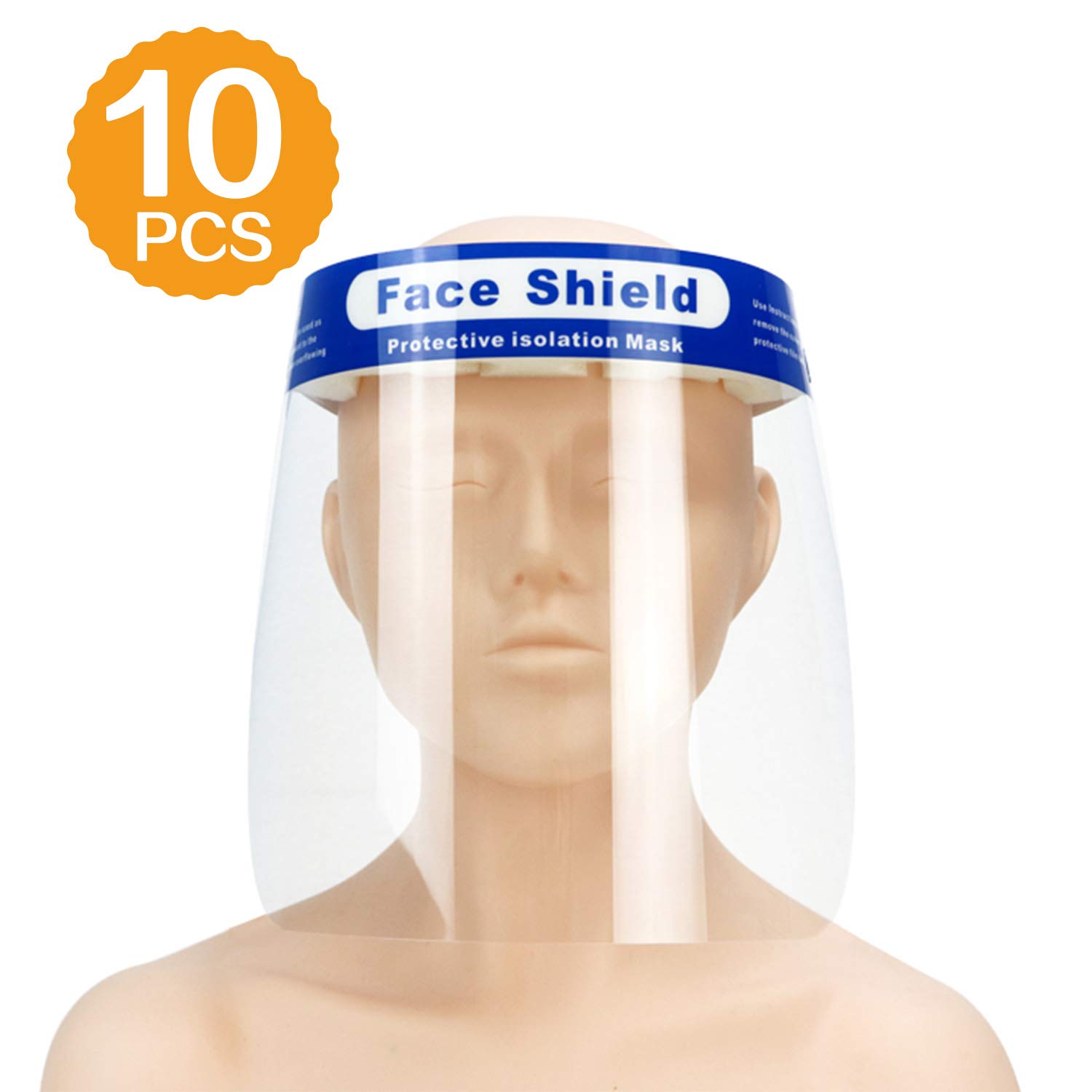 [FDA Approved] 10PCS Safety Face Shield Medical Full Face Protect Eyes and Face Plastic Face Shield with Protective Clear Film Elastic Band and Comfort Sponge