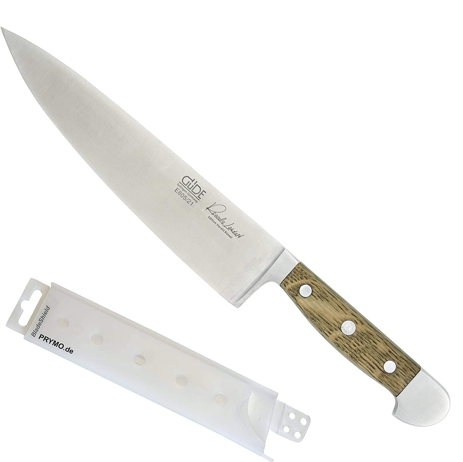 Güde Alpha dąb beczkowy nóż szefa kuchni 21 cm wraz z ochroną ostrza Prymo.de®