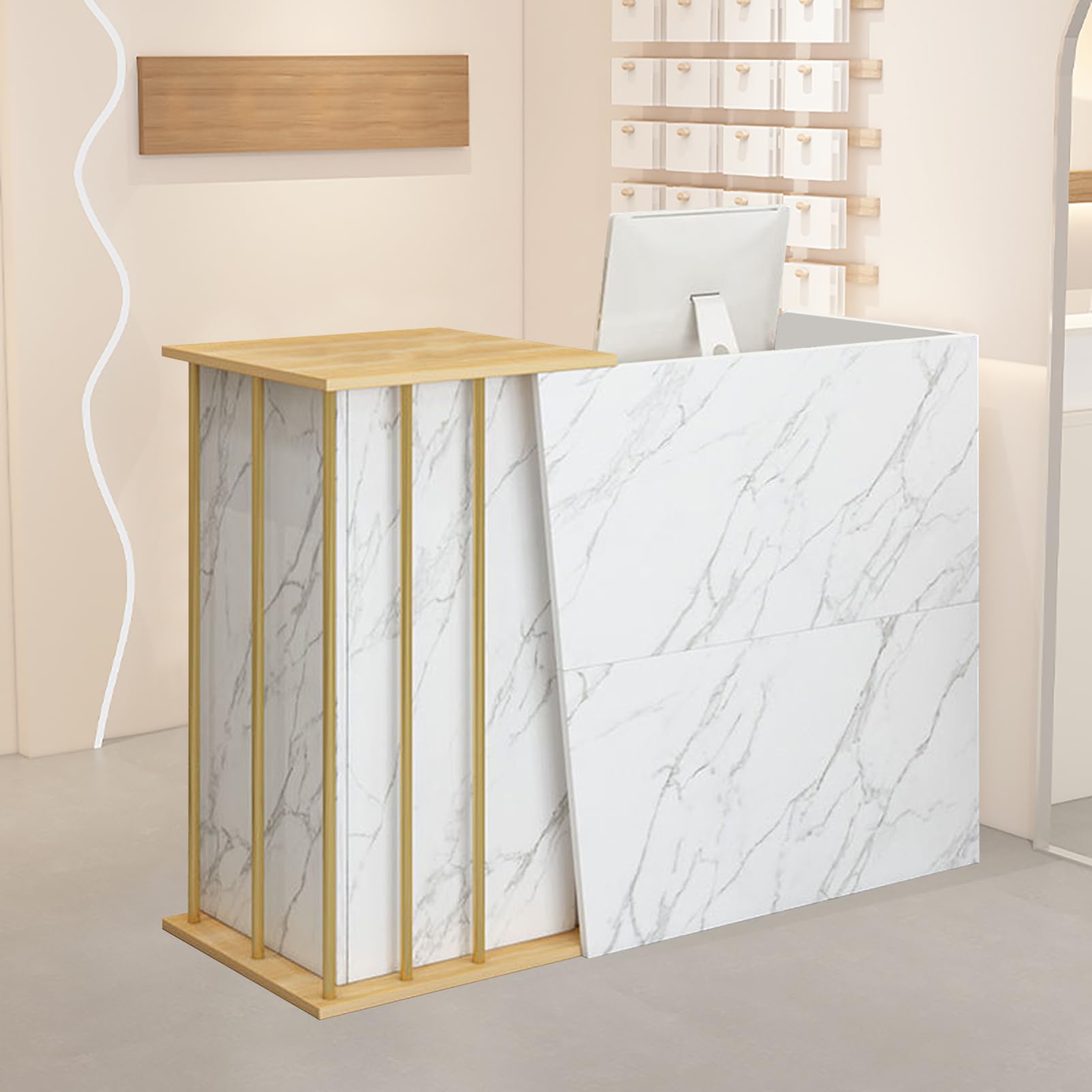 GAOXIAO Banco Cassa Reception Estetica, Bancone Negozio con Cassetti Banco Reception Ufficio per Parrucchiere, Aziendali Hotel Negozi di Abbigliamento Scrivania Reception B 100 cm