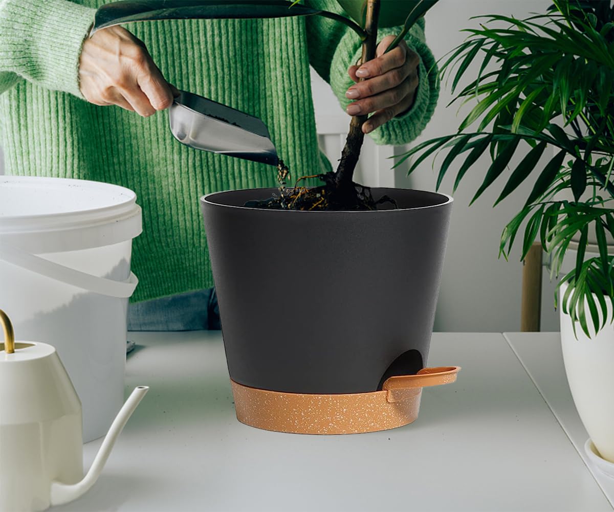 SUN-E Selbstbewsserungstpfe Pflanzgefe fr alle Zimmerpflanzen, gro  mit Entwsserungsloch Reservoir Faule Menschen Pflanzentpfe, schwarzer  Kunststoff Blumentopf Moderne Dekorationen: Amazon.de: Garten