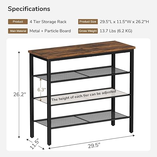 Miniatura 3 de Zapatero organizador de 4 niveles con 3 estantes de malla metálica para 12-16 pares, zapateros de pie independiente, para entrada, pasillo, armario,