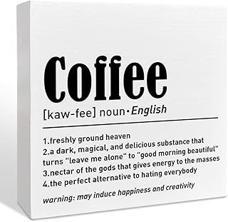 Farmhouse Coffee Wooden Box Sign, Coffee Definition, Kitchen Dining Room Home Decor, Funny Office Coffee Bar Corner Shop Cafe Decoration, Coffee Lover Gifts for Women Men Couples