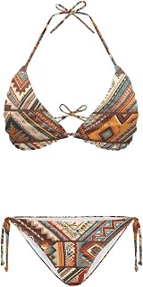 Women Halter String Bikini Set Southwest Tribal Tie Strap Two Piece Swimsuits Tropical Spaghetti Strap Bathing Suit