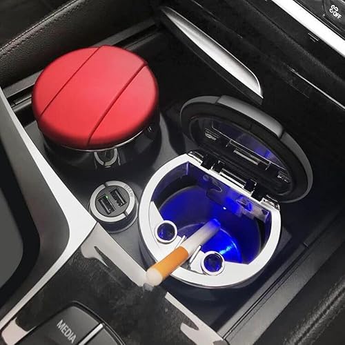 Miniatura 9 de Cenicero de automóvil con tapa, cenicero portátil para automóvil, bandeja de cenizas sin humo de acero inoxidable con luz LED, cenicero automotriz