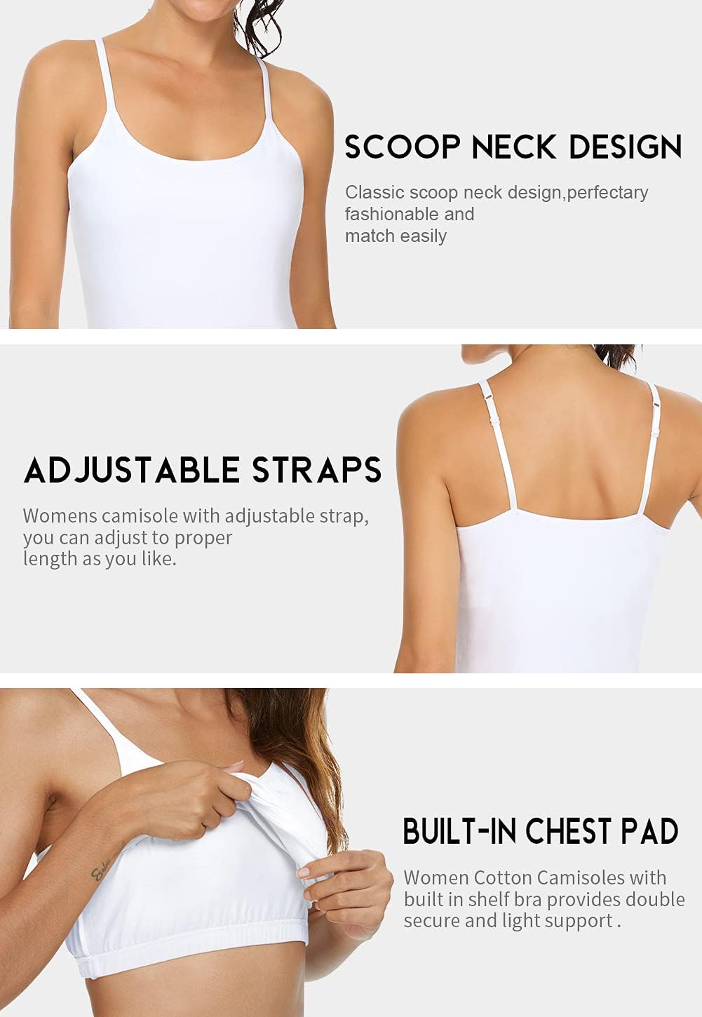 Orrpally Women Cotton Camisole Shelf Bra Cami Tank Tops Adjustable Spaghetti Strap Tank Top 3-Pack - Image 4