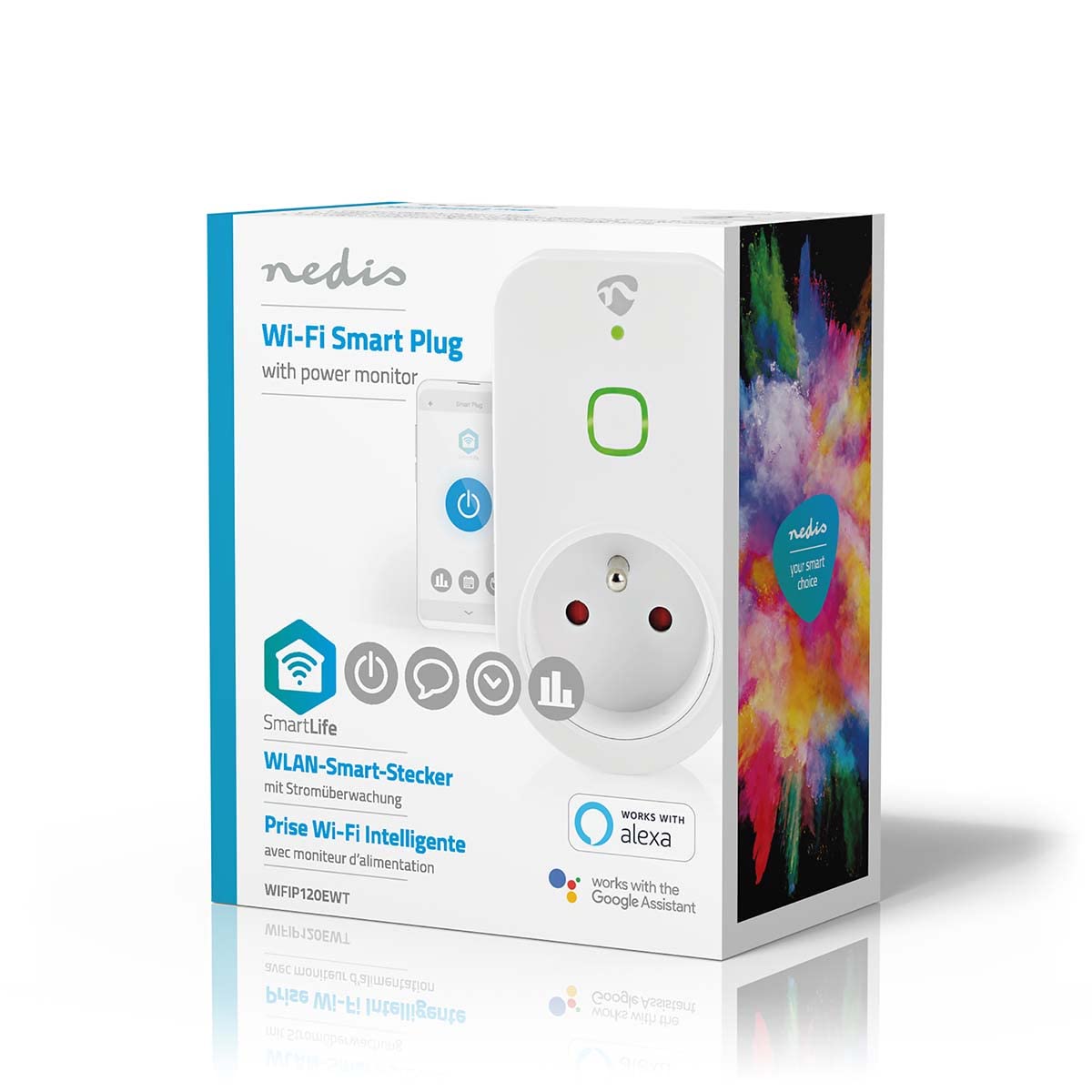 Nedis SmartLife - Spina intelligente WLAN - Misuratore di potenza - Tipo E (CEE 7/6) - Integrato nell'app Nedis SmartLife - Compatibile con Amazon Alexa & Google Home