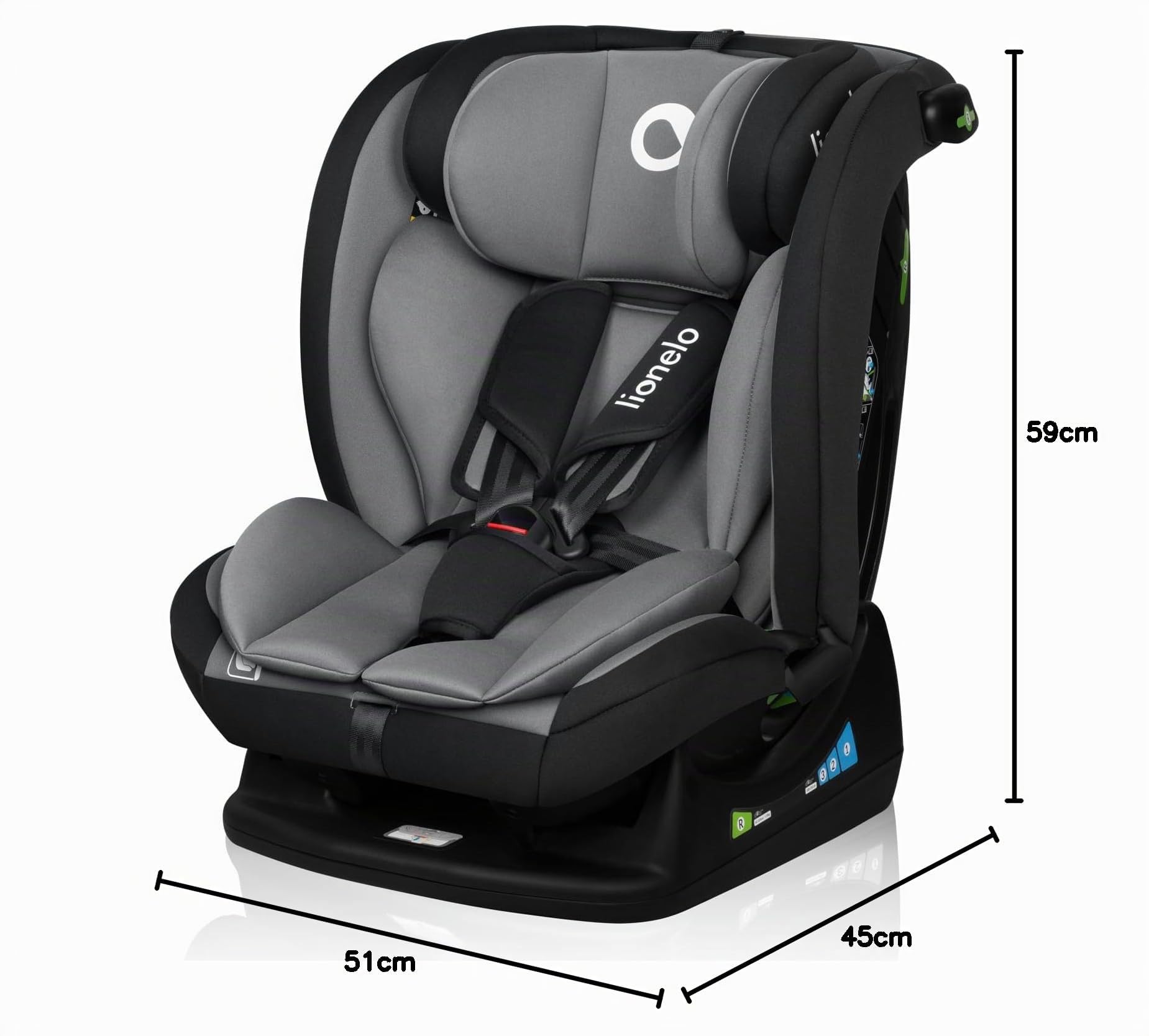 LIONELO IZZY I-SIZE Asiento infantil para niños pequeños de 40-150 cm, instalación versátil, orientado hacia delante y hacia atrás, reposacabezas reforzado, reposacabezas ajustable en 13 posiciones | Instalación Versátil, Orientado hacia Delante y hacia A