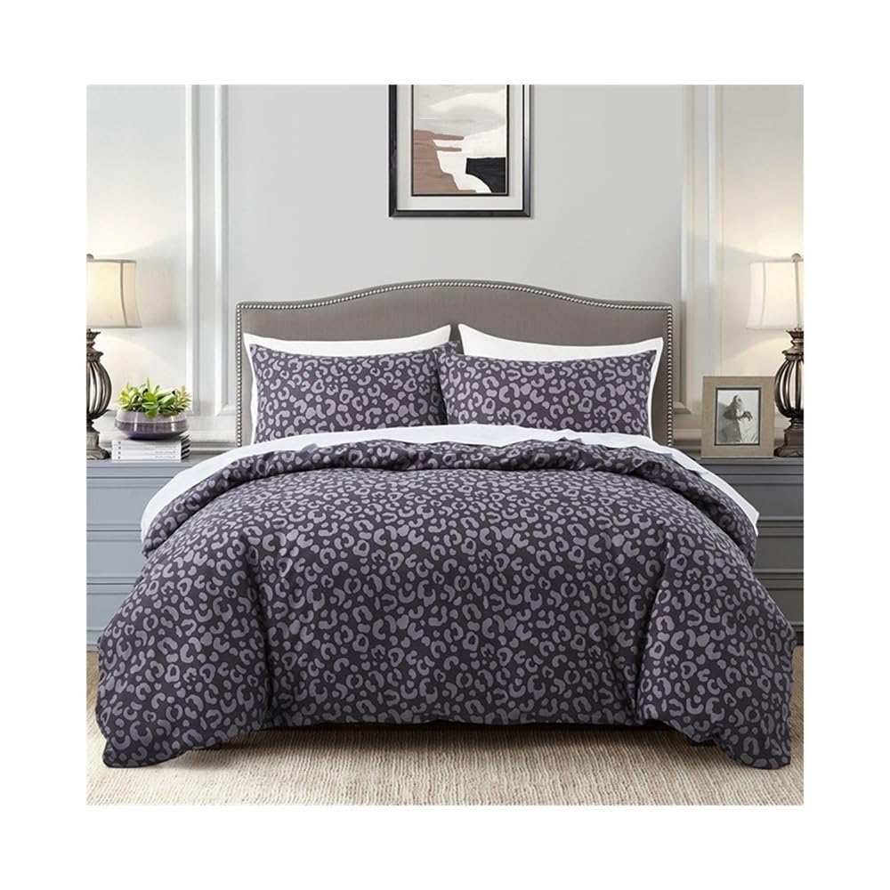 VHKJewE Leopard Print Duvet Cover Set 2/3 Pieces All Seasons Bedding Soft Cozy Comforter with Zipper and Ties Set(US Queen(229x229cm))
