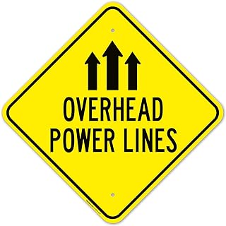 Overhead Power Lines Sign, 18x18 Inches, Rust Free .063 Aluminum, Fade Resistant, Made in USA