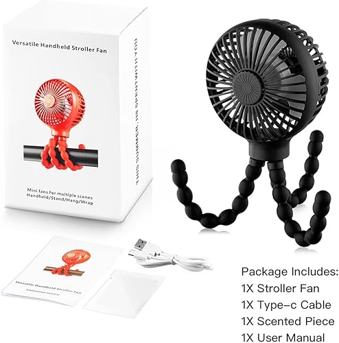 Miniatura 7 de Ventilador de bebé para cochecito, ventilador de mano a pilas, ventilador de escritorio recargable con 3 velocidades, luz LED y aromaterapia,