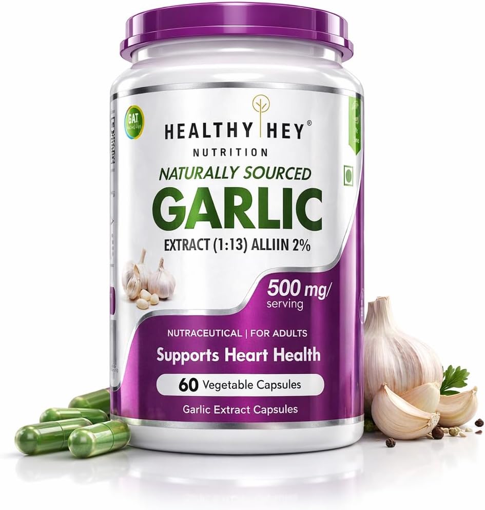 HealtyHey Nutrition Odorless Garlic Extract (1:13) Allium Sativum - 2% Allicin -(60 Veg Capsules)