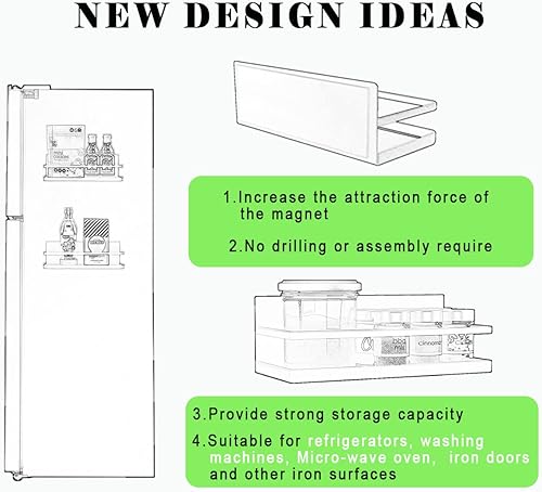Miniatura 2 de Organizador magnético de especias de un solo nivel, estante de almacenamiento de especias para refrigerador, fácil de instalar, el lado del