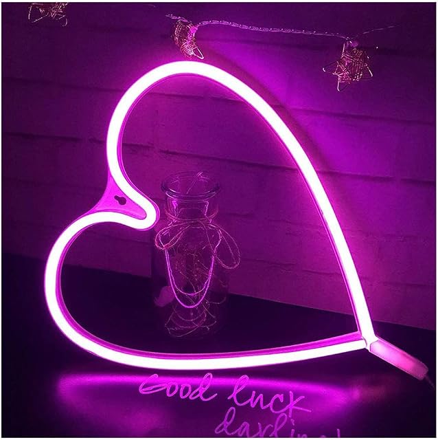 ENUOLI Pink Neon Night Light Heart Shaped USB & Battery Powered Heart Marquee Night Lamp Table Wall Light Best Gift for Wedding Party Wall Decor Birthday Party Camping Kids Room Living Room Bedroom