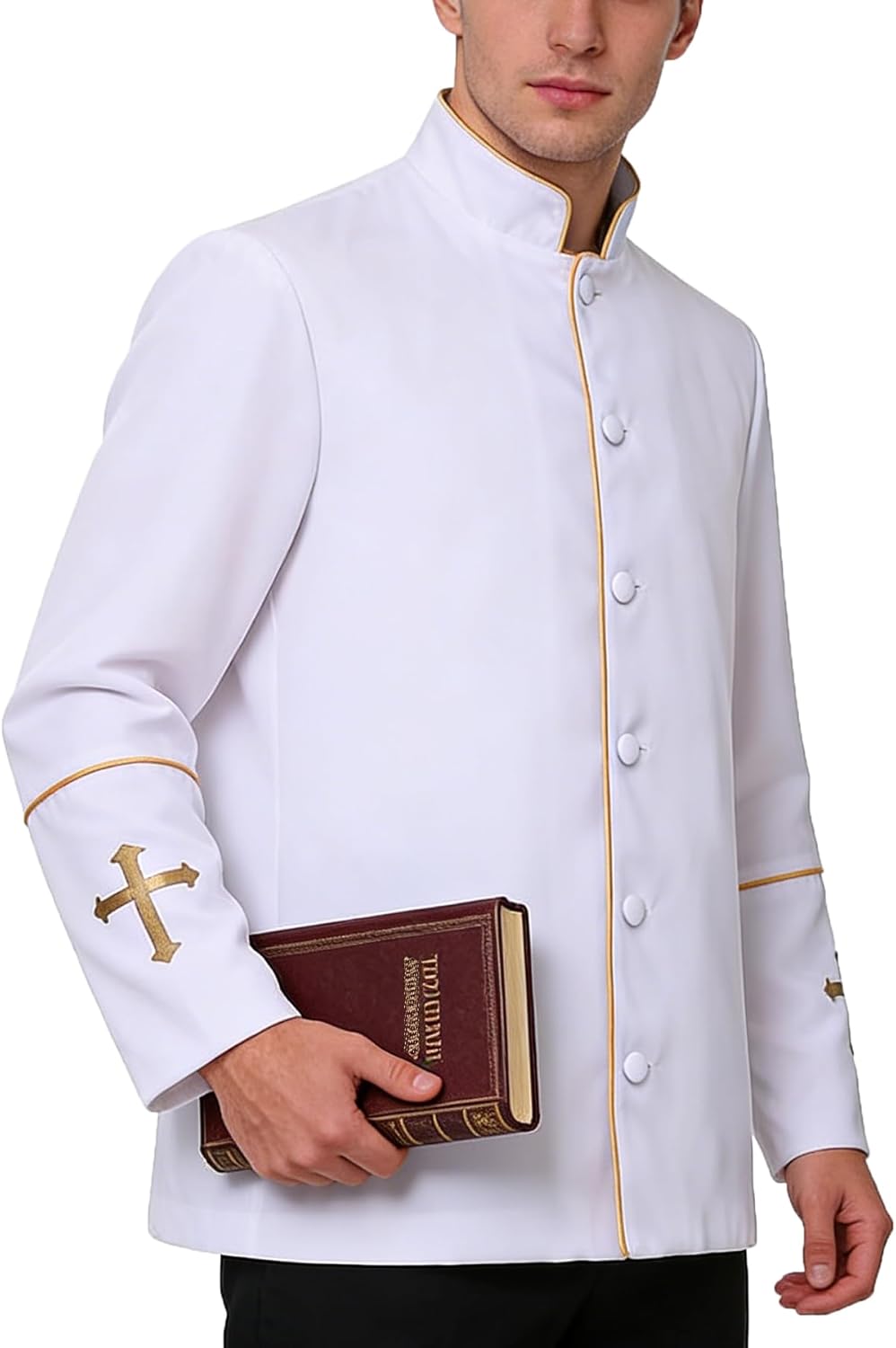 BPURB Mens Long Sleeves Clergy Coat for Priest Pastor Stand Collar Preacher Minister Costume
