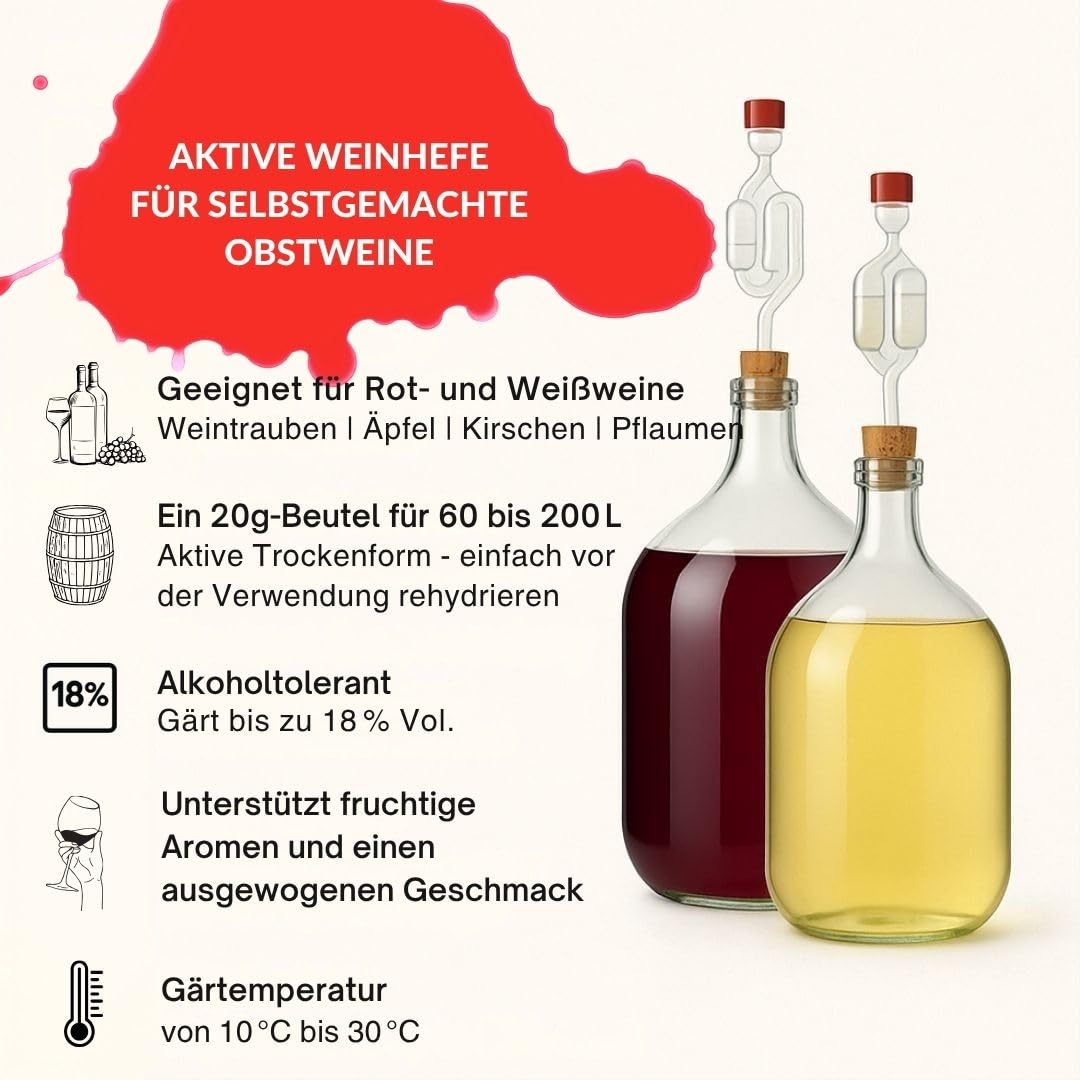 AlcoFermBrew 5 x Lievito per Vini Bianchi e Frizzanti 20g - Lievito di Vino in Polvere